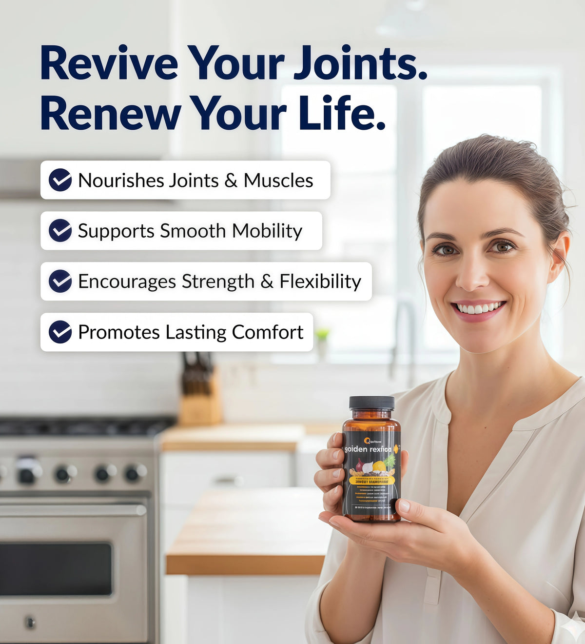 UpWellness Golden Revive + Joint Support Supplement Featuring Turmeric with Black Pepper, Quercetin, and Magnesium- Turmeric Boswellia Supplement - 6 Active Ingredients for Joint Care - 60 Capsules